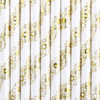 Blommor Papperssugrör Guld/Vit