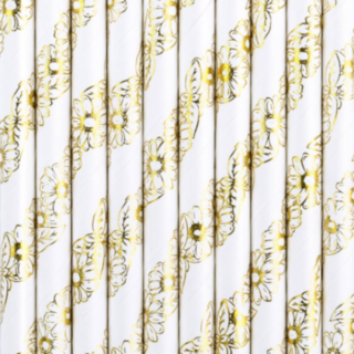 Blommor Papperssugrör Guld/Vit