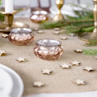 Rund Värmeljusstake Glas Roséguld