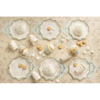 Blommiga Papperstallrikar Beige