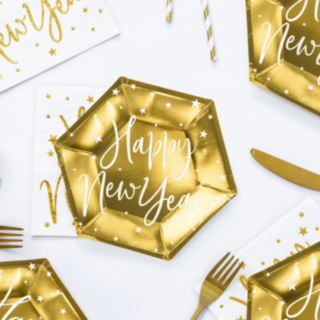Happy New Year Papptallrikar Guld