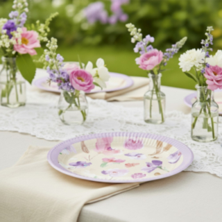 Blommiga Papptallrikar Rosa