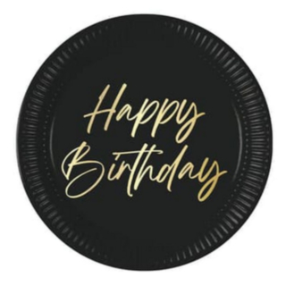 Happy Birthday Papperstallrikar Svart/Guld
