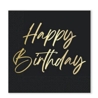 Happy Birthday Servetter Svart/Guld
