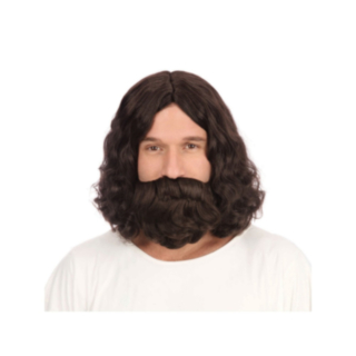 Hippie/Jesus Peruk Med Skägg Brun