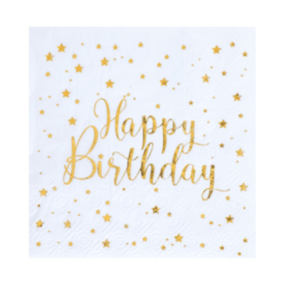 Servetter Happy Birthday Guld/Vit