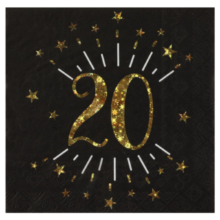 20 År Servetter Guld/Svart
