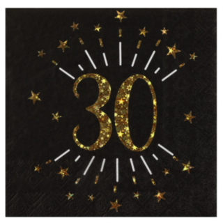 30 År Servetter Guld/Svart