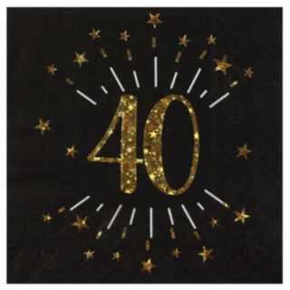 40 År Glitter Servetter Guld/Svart
