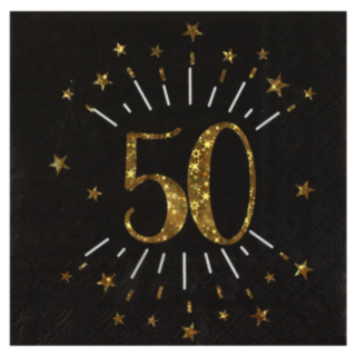 50 År Glitter Servetter Guld/Svart