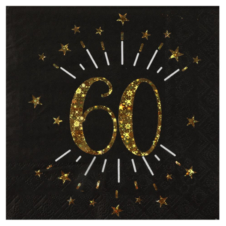 60 År Servetter Guld/Svart