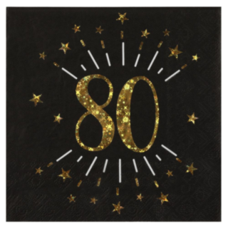 80 År Servetter Guld/Svart