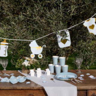 Babyshower Girlang Ljusblå/Guld