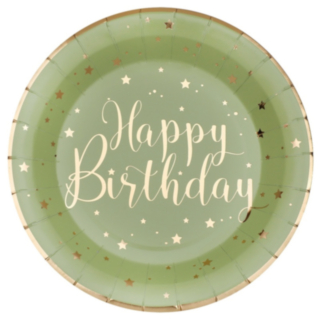 Happy Birthday Papperstallrikar Olivgrön
