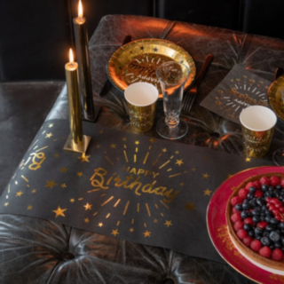 Happy Birthday Bordslöpare Guld/Svart