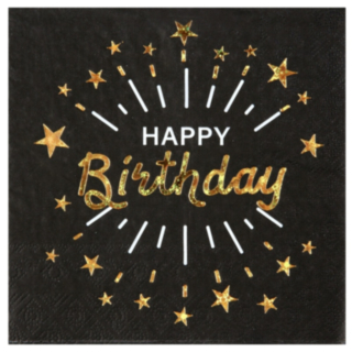 Happy Birthday Servetter Svart/Guld