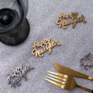 Happy New Year Träkonfetti Silver/Guld