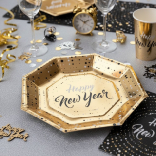 Happy New Year Papperstallrikar Guld