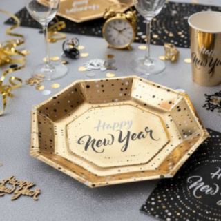 Happy New Year Papperstallrikar Guld