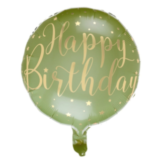 Happy Birthday Folieballong Olivgrön