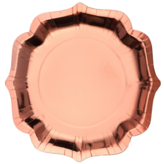 Glänsande Scallop Papperstallrikar Roséguld