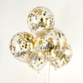 Tillykke Konfettiballonger Guld