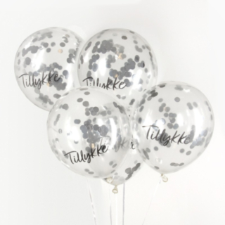 Tillykke Konfettiballonger Silver
