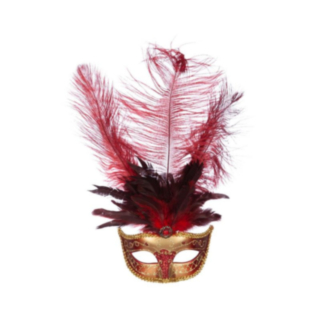 Venedig Mask Med Fjädrar Röd