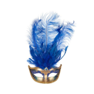 Venedig Mask Med Fjädrar Blå