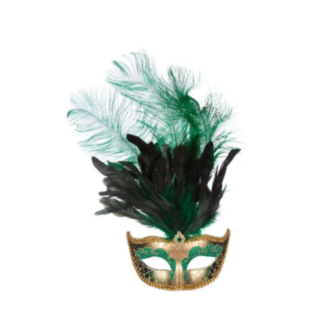 Venedig Mask Med Fjädrar Grön