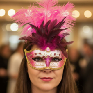 Venedig Mask Med Fjädrar Rosa