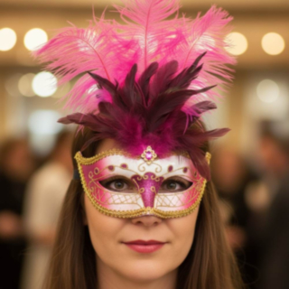 Venedig Mask Med Fjädrar Rosa