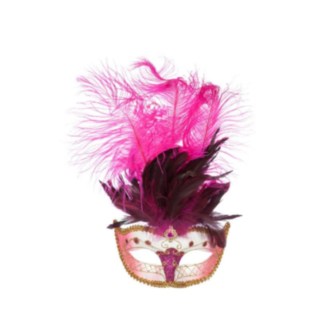 Venedig Mask Med Fjädrar Rosa