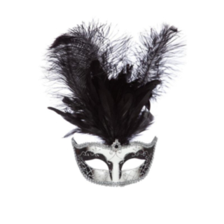 Venedig Mask Med Fjädrar Silver/Svart