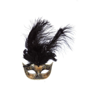 Venedig Mask Med Fjädrar Svart
