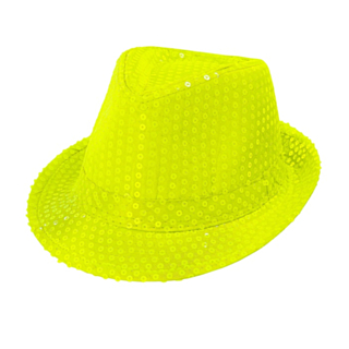 Paljett Fedora Neongul
