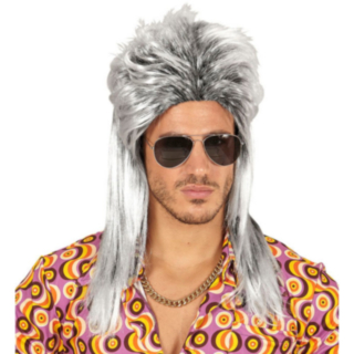 80-tal Rockstar Mullet Peruk Grå