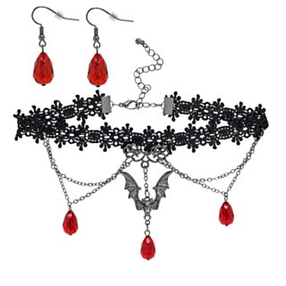 Bloddroppe Choker & Örhängen Svart/Röd