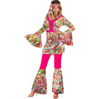 Ljusrosa Hippie Maskeraddräkt