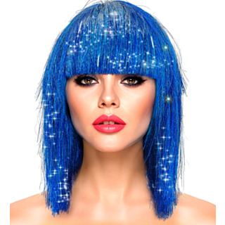 Glitter Disco Peruk Blå
