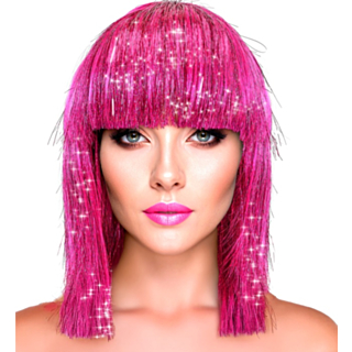 Glitter Disco Peruk Rosa