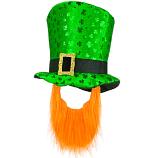 Leprechaun Hög Hatt & Skägg Grön