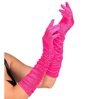 Långa Satin Plisséhandskar Rosa