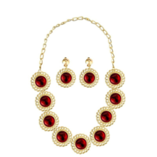 Renässans Örhängen & Halsband Röd