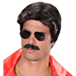 Svart Playboy Peruk med Mustasch