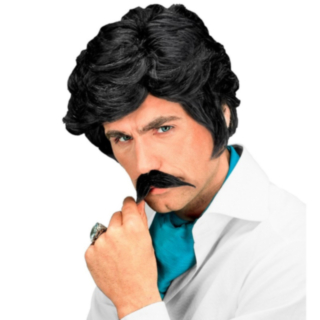 80-tal Playboy Peruk & Mustasch Svart