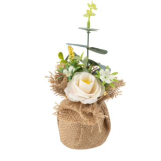 Konstgjord Blomsterdekoration Jute/Vit/Grön
