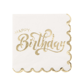 Happy Birthday Servetter Vit/Guld