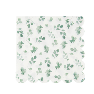 Botaniska Blad Servetter Vit/Grön