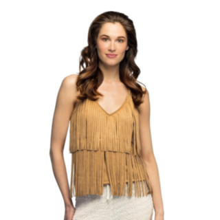 Beige bohotopp med fransar